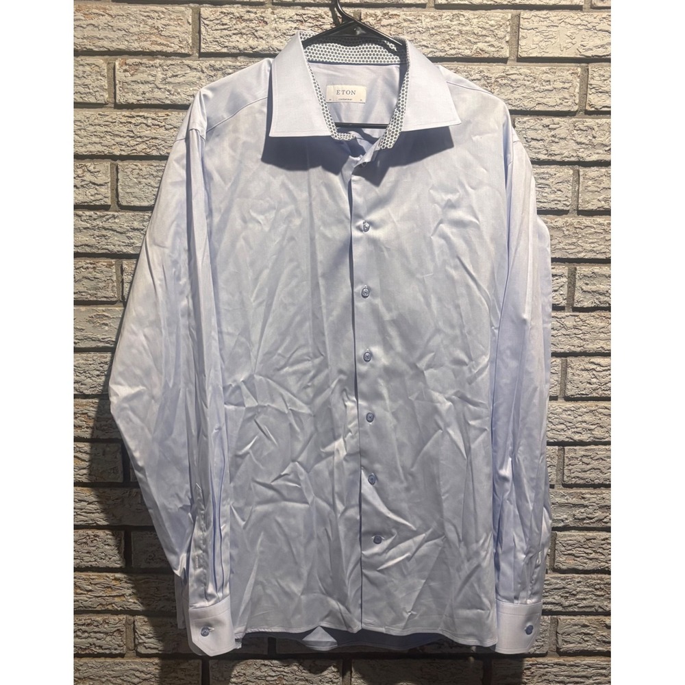 Eton Contemporary Fit Dress Shirt Mens 18 46 Light Blue Contrast Collar Cuffs